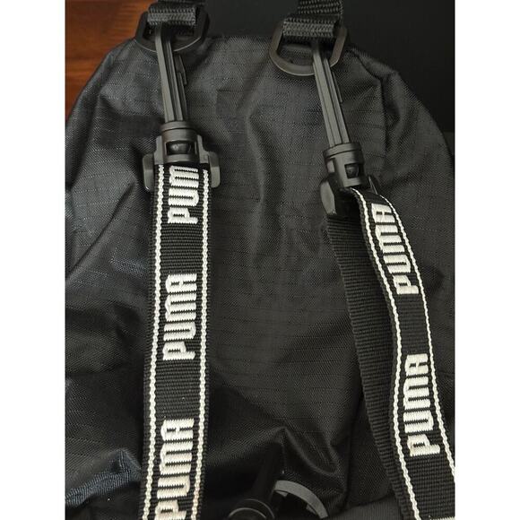 PUMA Black Mini Backpack Logo Straps Lightweight Ripstop Nylon Small Travel Bag - Picture 3 of 6